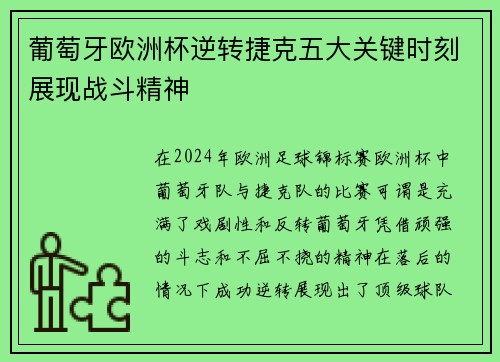 葡萄牙欧洲杯逆转捷克五大关键时刻展现战斗精神
